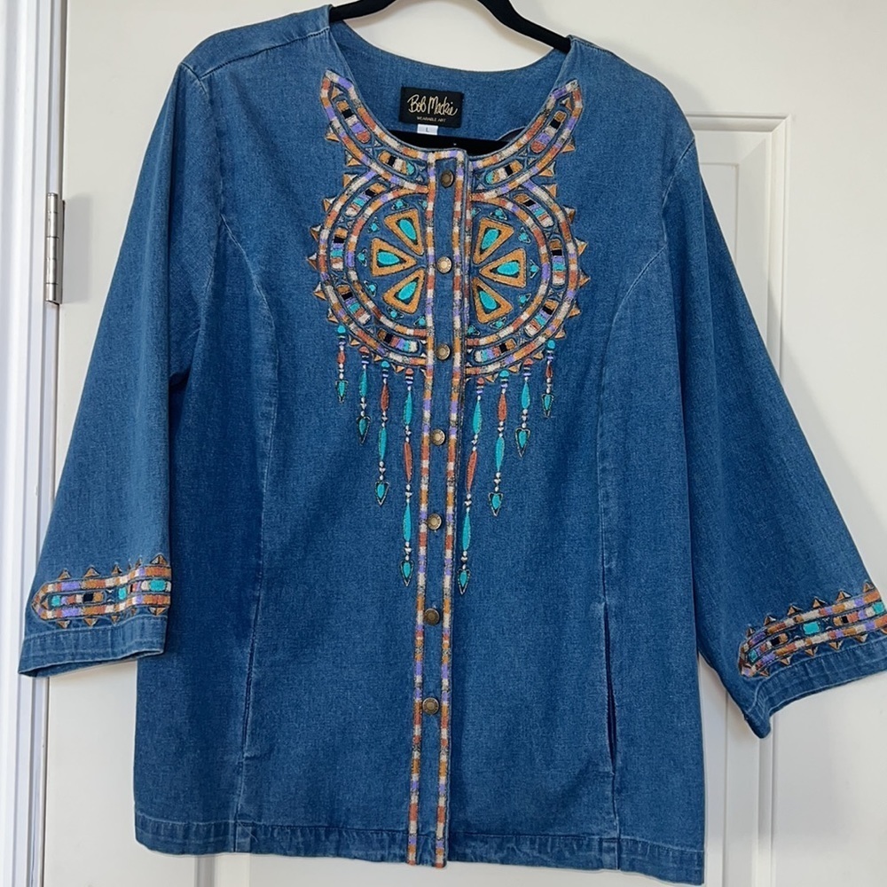 Vintage Bob Mackie Wearable Art Denim Jacket Top - Size L
